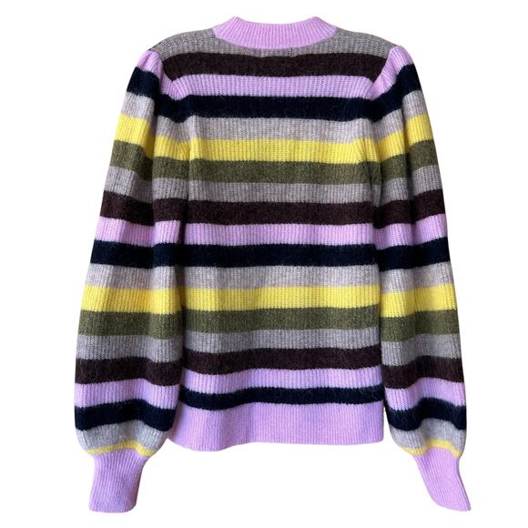 GANNI Striped Alpaca Merino Wool Sweater Lilac Yellow Puff Sleeve Knit Size S - Picture 4 of 10